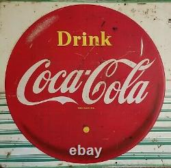 Vintage Original Embossed Tin COCA COLA Button & Bottle Sign Circa 1959 Nice