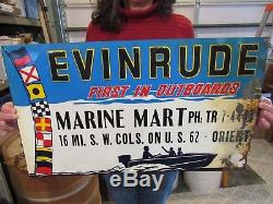 Vintage Original Evinrude Outboard Motor Embossed Tin Lithogrph Sign As Is Sign