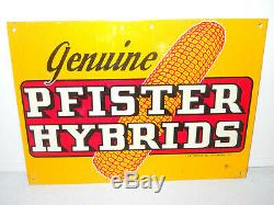 Vintage Original Genuine Pfister Hybrids Seed Corn Tin Advertising Sign Mint