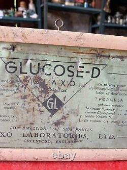 Vintage Original Glaxo Glucose-D Advertisement Litho Tin Sign Wooden Framed