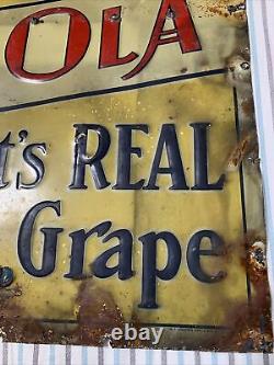 Vintage Original Grapeola Grape Drink Soda Embossed Tin Sign 19.5 x 13.5