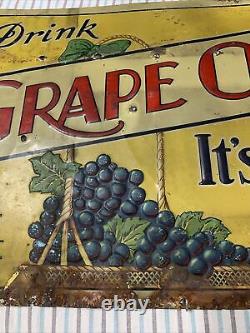 Vintage Original Grapeola Grape Drink Soda Embossed Tin Sign 19.5 x 13.5