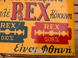 Vintage Original Greek Tin Metal Advertising Sign REX RAZORS 1960s