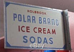 Vintage Original HOLBROOK POLAR BRAND Ice Cream Soda Flange Tin Sign 1950s