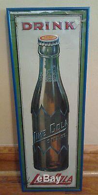 Vintage Original Lime Cola 1920's Soda Embossed Tin Metal Sign