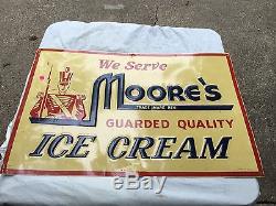 Vintage Original MOORE'S Ice Cream Embossed Tin Sign
