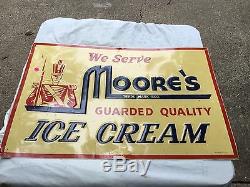 Vintage Original MOORE'S Ice Cream Embossed Tin Sign