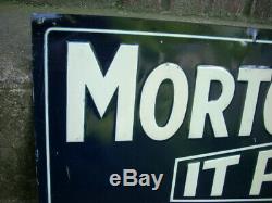 Vintage Original MORTON'S SALT IT POURS Embossed Metal Tin Sign 28 x 10