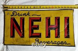 Vintage Original NEHI Soda Pop Tin Tacker Sign embossed letters