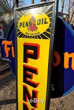Vintage Original NOS 5ft Pennzoil Starburst Vertical Painted Tin Sign