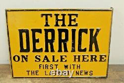 Vintage Original OIL CITY DERRICK Tin Flange Newspaper Sign Pennsylvania PA