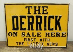 Vintage Original OIL CITY DERRICK Tin Flange Newspaper Sign Pennsylvania PA