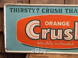 Vintage Original ORANGE CRUSH Soda Bottle Tin Embossed Advertising Sign Stout Co