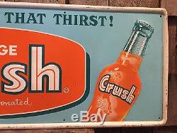 Vintage Original ORANGE CRUSH Soda Bottle Tin Embossed Advertising Sign Stout Co