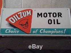 Vintage Original Oilzum Motor Oil Tin Embossed Sign 36W x 15H
