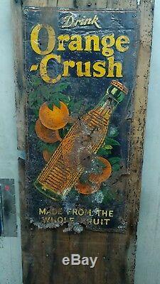 Vintage Original Orange Crush Soda Pop Bottle Tin Metal Sign Floral