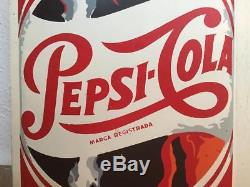 Vintage Original Pepsi Cola Mexican Bottle Tin Metal Wall Sign From 50's Bigsize