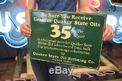 Vintage Original Quaker State Motor Oil Early Tin Advertising Sign Gas Station