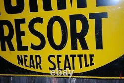 Vintage Original RARE Norm's Resort Near Seattle Tin Sign Survivor