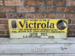 Vintage Original RCA Victrola Record Player Tin Tacker Sign Nipper Indiana