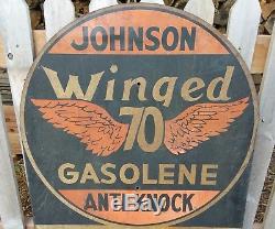 Vintage Original Rare Johnson Winged 70 Gasolene Painted Tin Sign