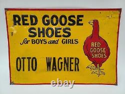 Vintage Original Red Goose Shoes Tin Embossed Robertson Sign St. Louis, MO