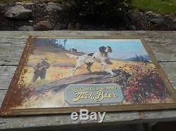 Vintage Original Self Framed Tin TECH BEER Advertising Sign HUNTER DOG GRAPHICS
