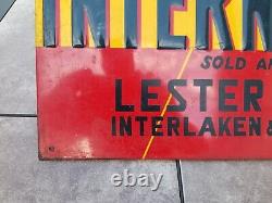 Vintage Original Sign Powered By International SST Tin Embossed