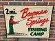 Vintage Original Tin Advertising Sign 2 Miles To Bowman Springs Fishing Camp
