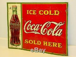 Vintage Original Tin Ice Cold Coca-Cola Sold Here Sign, 1931, Bottle