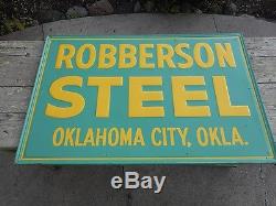 Vintage Original Tin ROBERSON STEEL OKLAHOMA CITY OK Advertising SIGN NICE