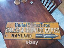 Vintage Original Tin Sign United States Tires At Rayland Ohio