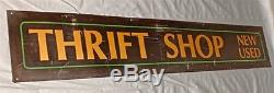 Vintage Original Tin THRIFT SHOP Metal Store Merchant Sign 5.5' Foot Long 1950s