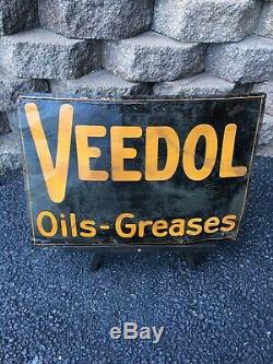 Vintage Original VEEDOL OILS GREASES TIN TACKER GAS STATION Advertising Sign