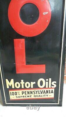 Vintage Original Veedol Motor Oils Embossed Six Foot Tin Sign Good Condition