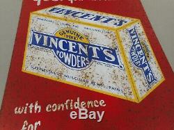 Vintage Original Vincents Powders Confidence For Flu Advertising Tin Sign