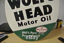 Vintage Original Wolf's Head Motor Oil Tin Sign Not Porcelain No Reserve