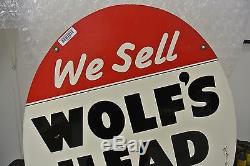 Vintage Original Wolf's Head Motor Oil Tin Sign Not Porcelain No Reserve