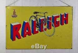 Vintage Original c1950 Raleigh Cycles Lithographed Tin Sign