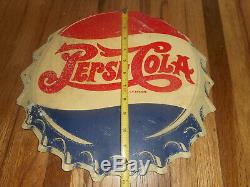 Vintage PEPSI BOTTLE CAP SODA COLA DOUBLE Dot Tin Original Advertising SIGN