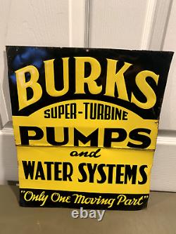 Vintage PUMPS ADVERTISING SIGN BURKS WATER TURBINE PUMPS WATER SYSTEMS 13x16