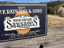 Vintage P. F. RATHJENS & SONSHIGH GRADE SAUSAGES Tin Sign Original (H6)