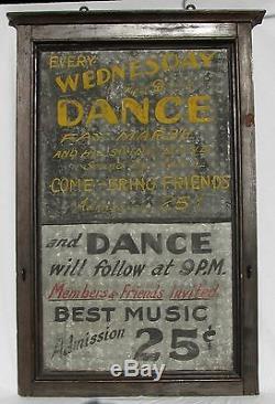 Vintage Painted Tin Wooden Framed Dance Swing Band Sign