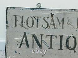 Vintage Painted Tin and Wood FLOATSAM & JETSAM ANTIQUES Sign 24 X 12 X 1.25