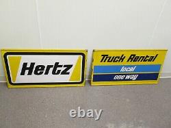 Vintage Pair of Hertz Truck Rental Metal Tin Signs 2 Sided 36 x 19 1/4