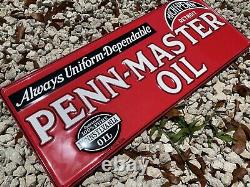 Vintage Penn Master Oil Embossed Sign Tin Metal Lube Gas Station Red Petroliana