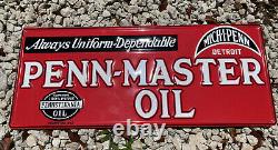 Vintage Penn Master Oil Embossed Sign Tin Metal Lube Gas Station Red Petroliana