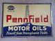 Vintage Pennfield Motor Oil Embossed Tin Advertising Sign Rare Gas Nos Quaker