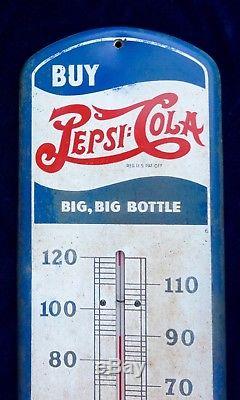 Vintage PepsiCola Double Dot Tin Thermometer Sign c1930