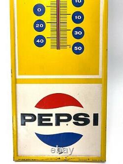 Vintage Pepsi Cola Say Please Tin Advertising thermometer 28 Yellow WORKS Sign
